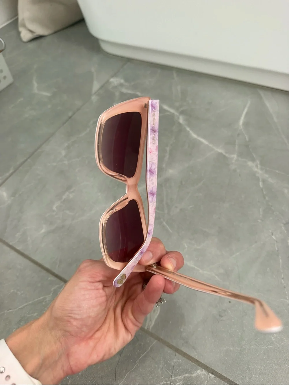 LoveShackFancy Pink Marbled Square Sunglasses